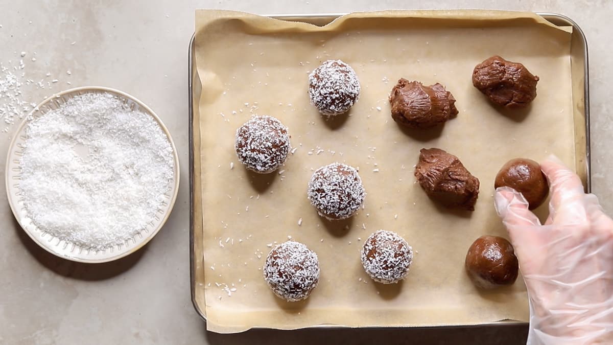 Roll the mixture into protein balls and coat with coconut