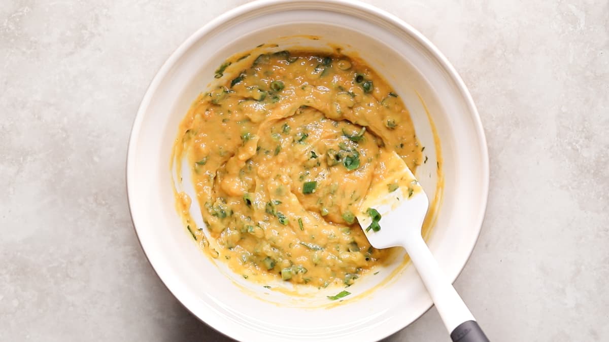 Mix the wet ingredients for the sweet potato muffins