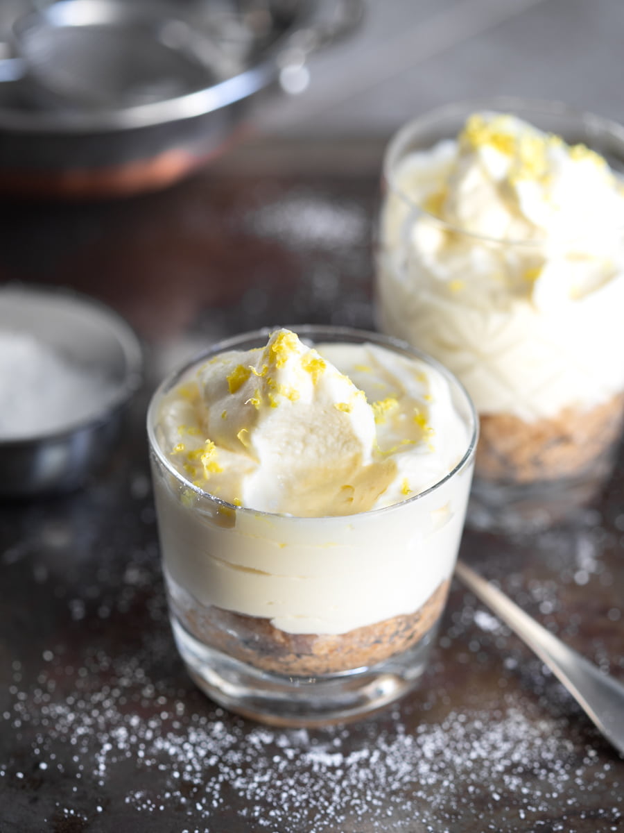 Lemon Cheesecake Mousse with a spoonful eaten