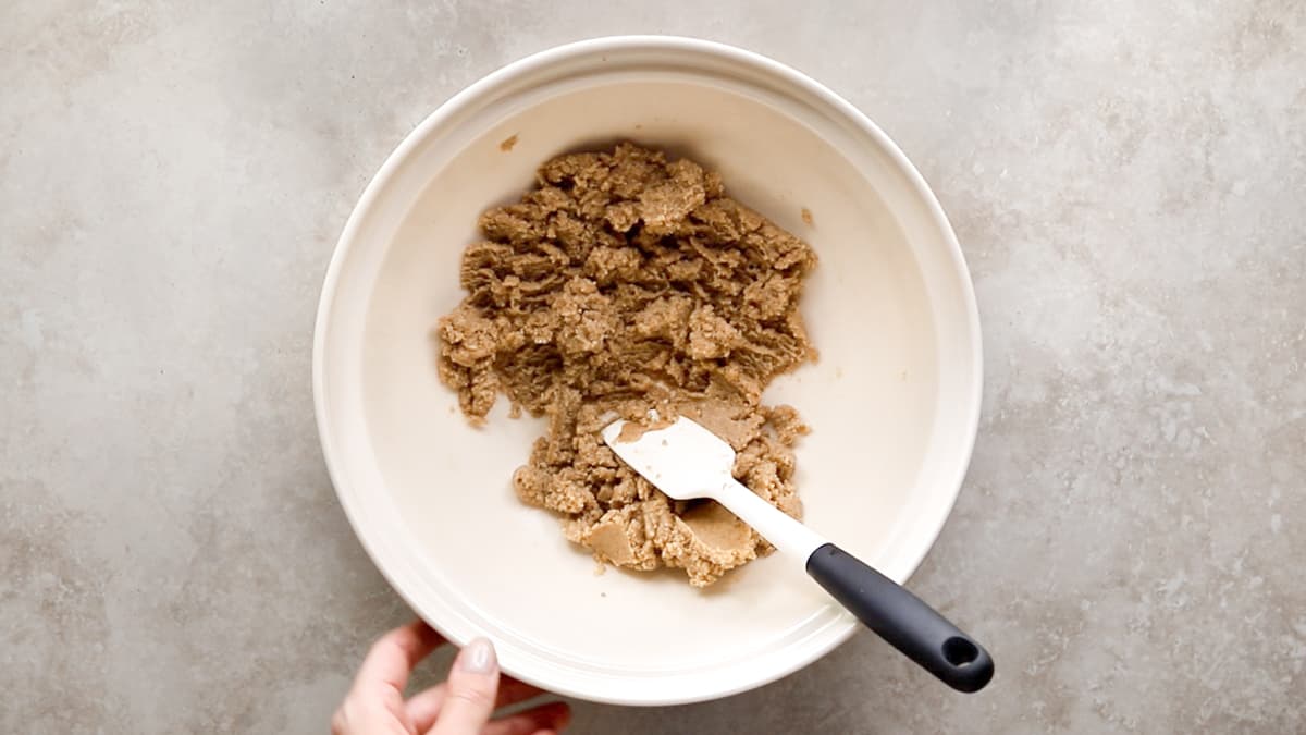 Bowl of almond olive oil shortbread cookie dough