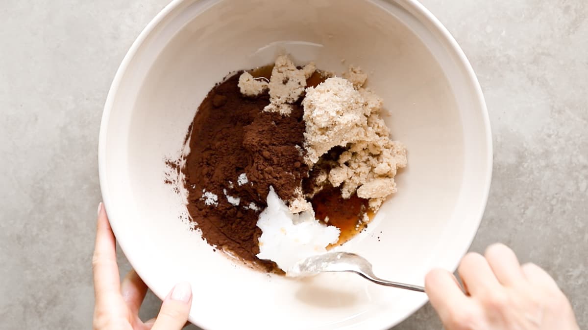 Mix the base ingredients for the chocolate mint slice