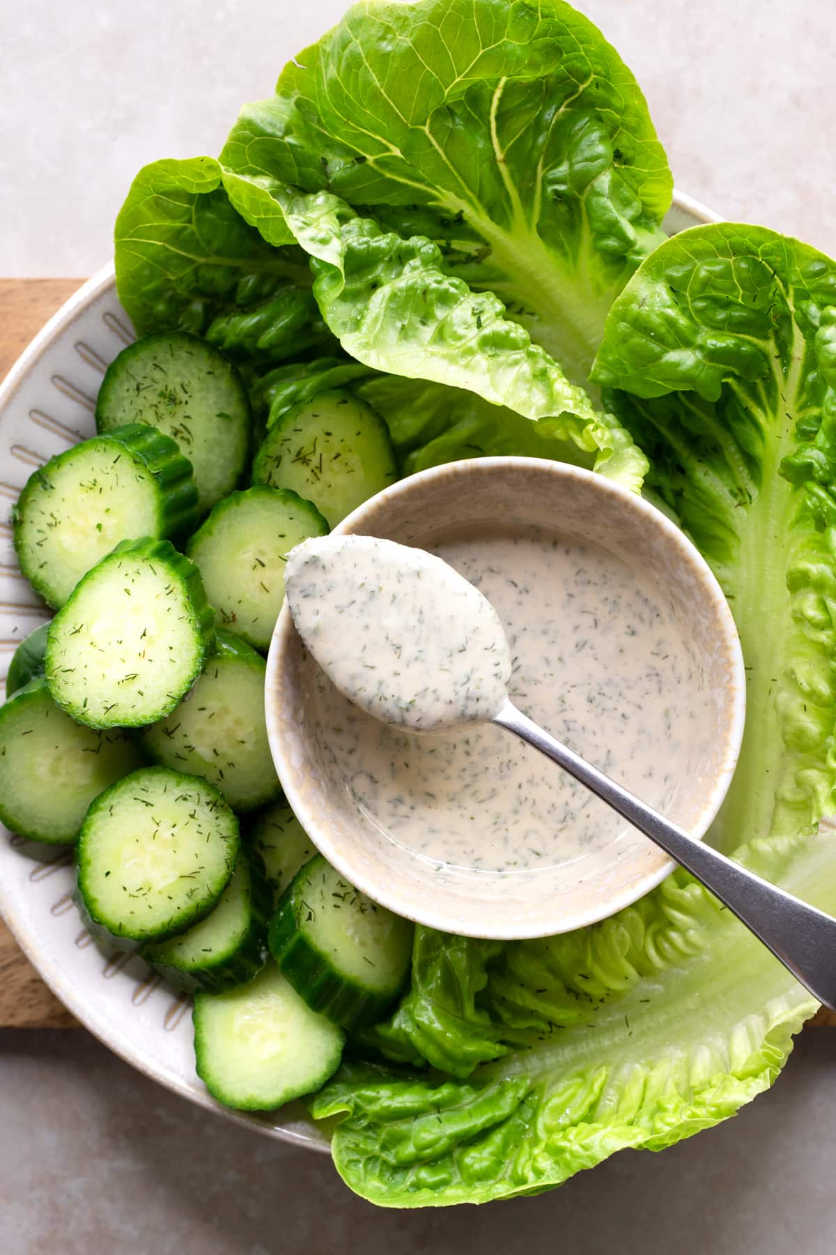 Healthy vegan tahini ranch dressing served with fresh vegetables