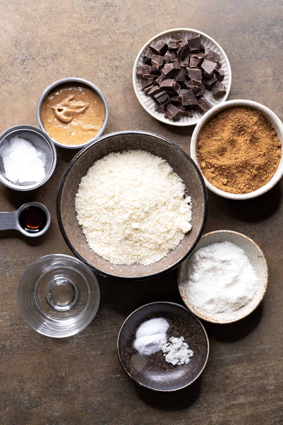 Ingredients for paleo chocolate chip cookies