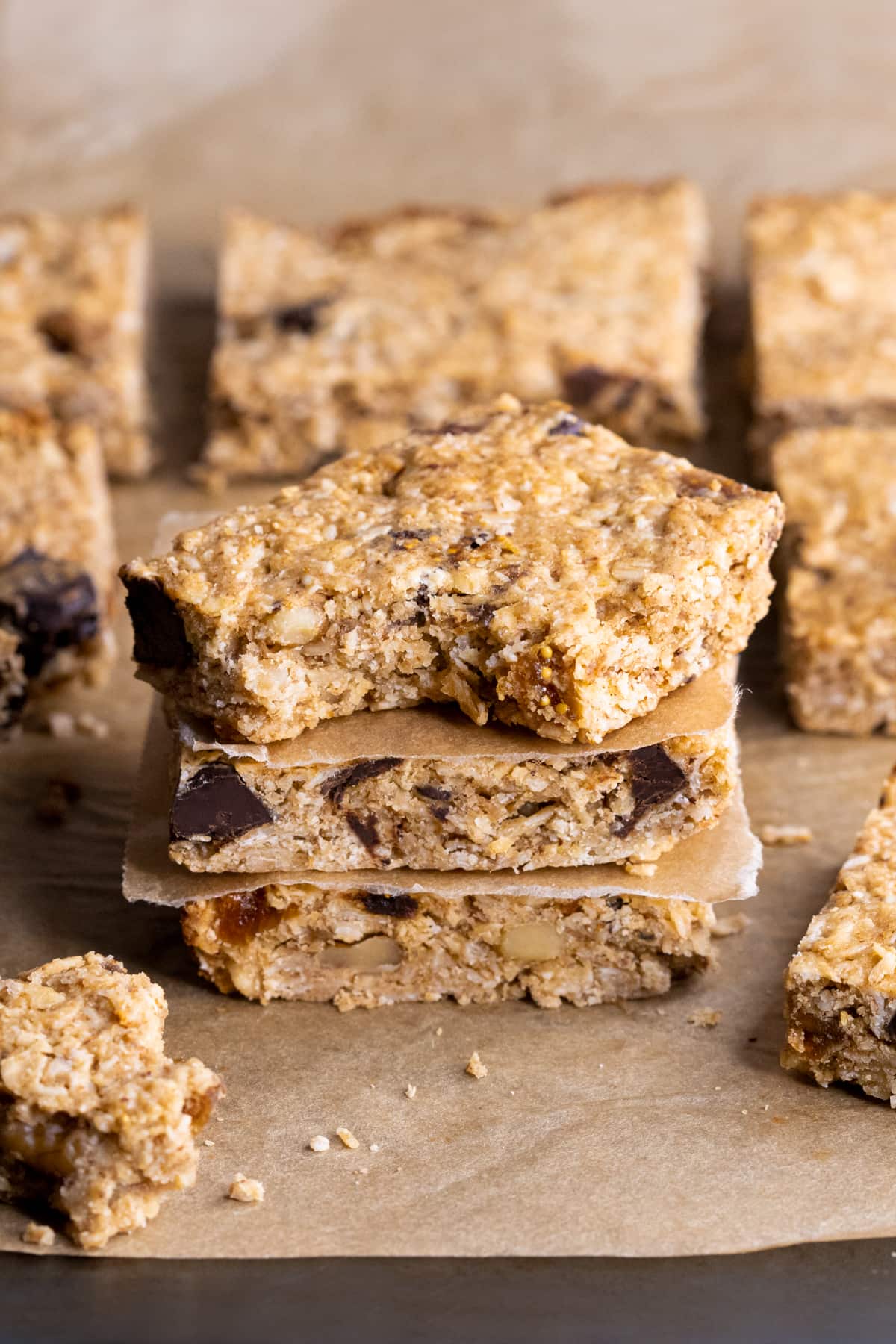 Easy baked oatmeal breakfast bars with a bite taken out