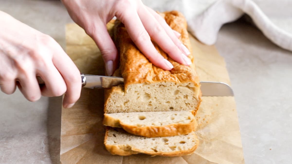 Slice the buckwheat bread once cooled