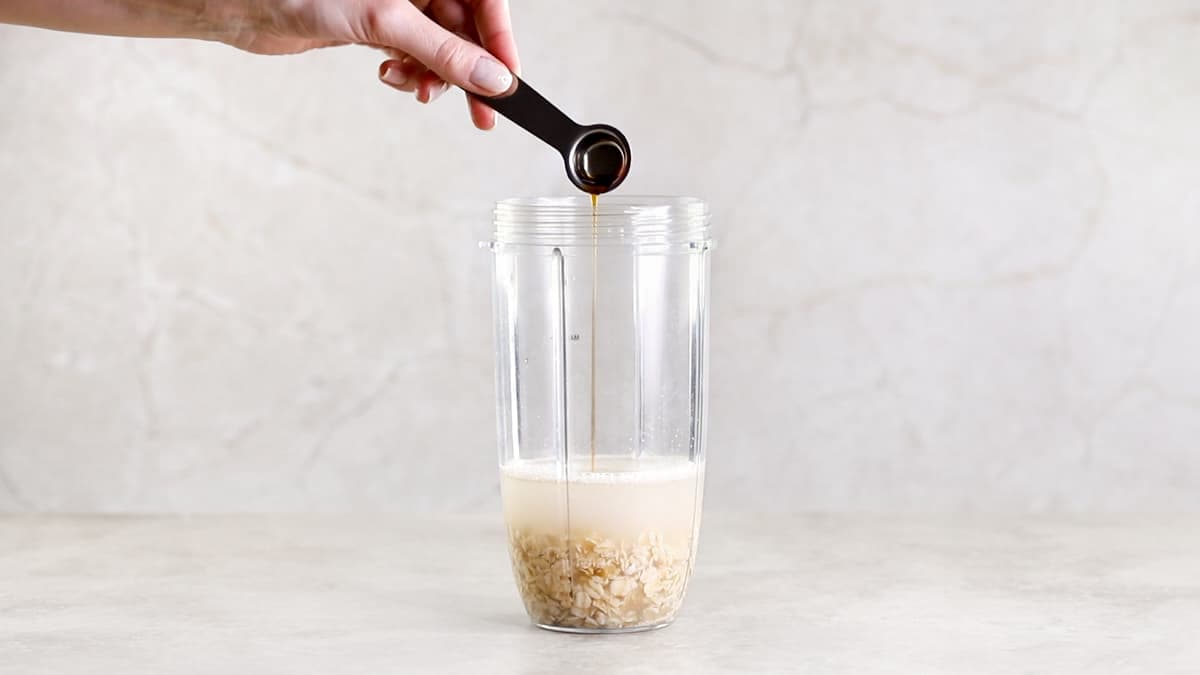 Add all oat milk ingredients to a blender cup