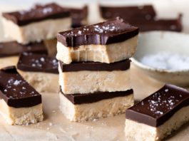 Easy chocolate peanut butter protein slice