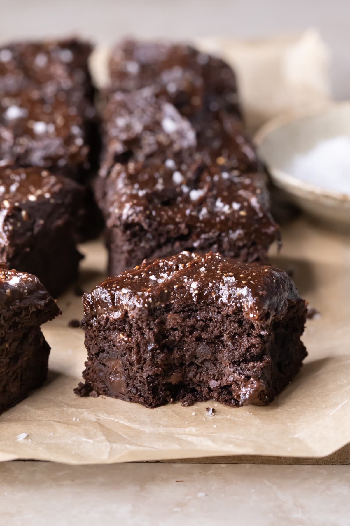 Healthy zucchini brownies with chocolate frosting