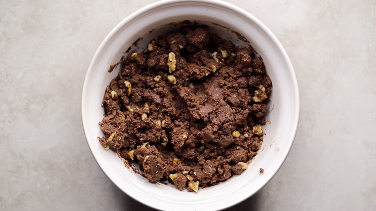 Mix the brownie base ingredients to form a dough