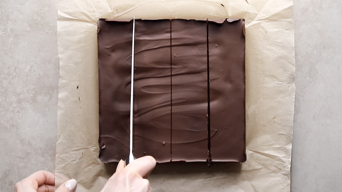 Once firm, slice the brownies into portions