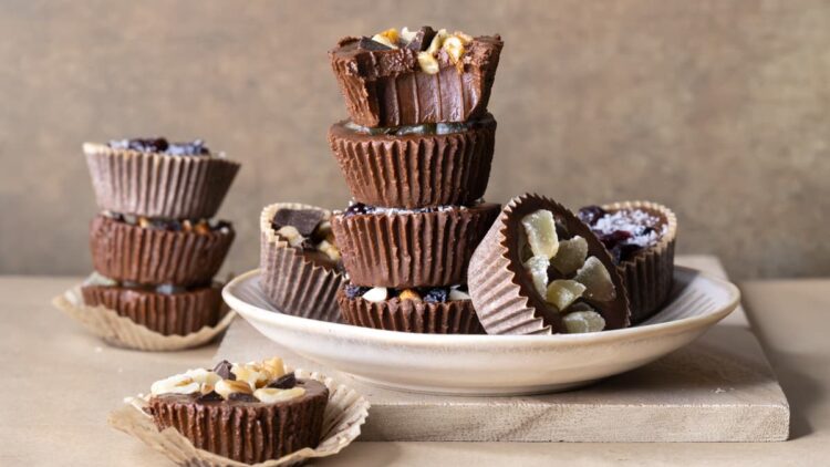 Stacks of vegan chocolate fudge bites