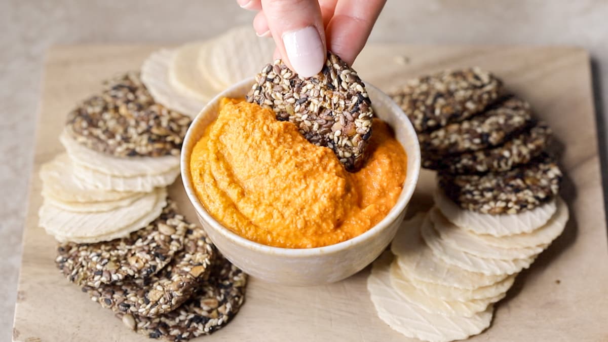 Serve the red pepper dip with crackers
