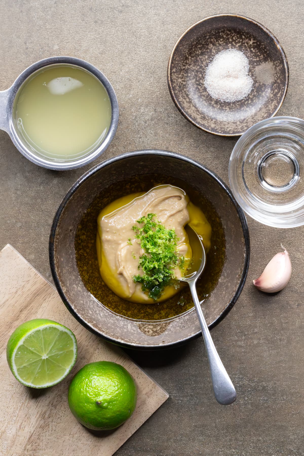 Ingredients for no-blender cashew dressing