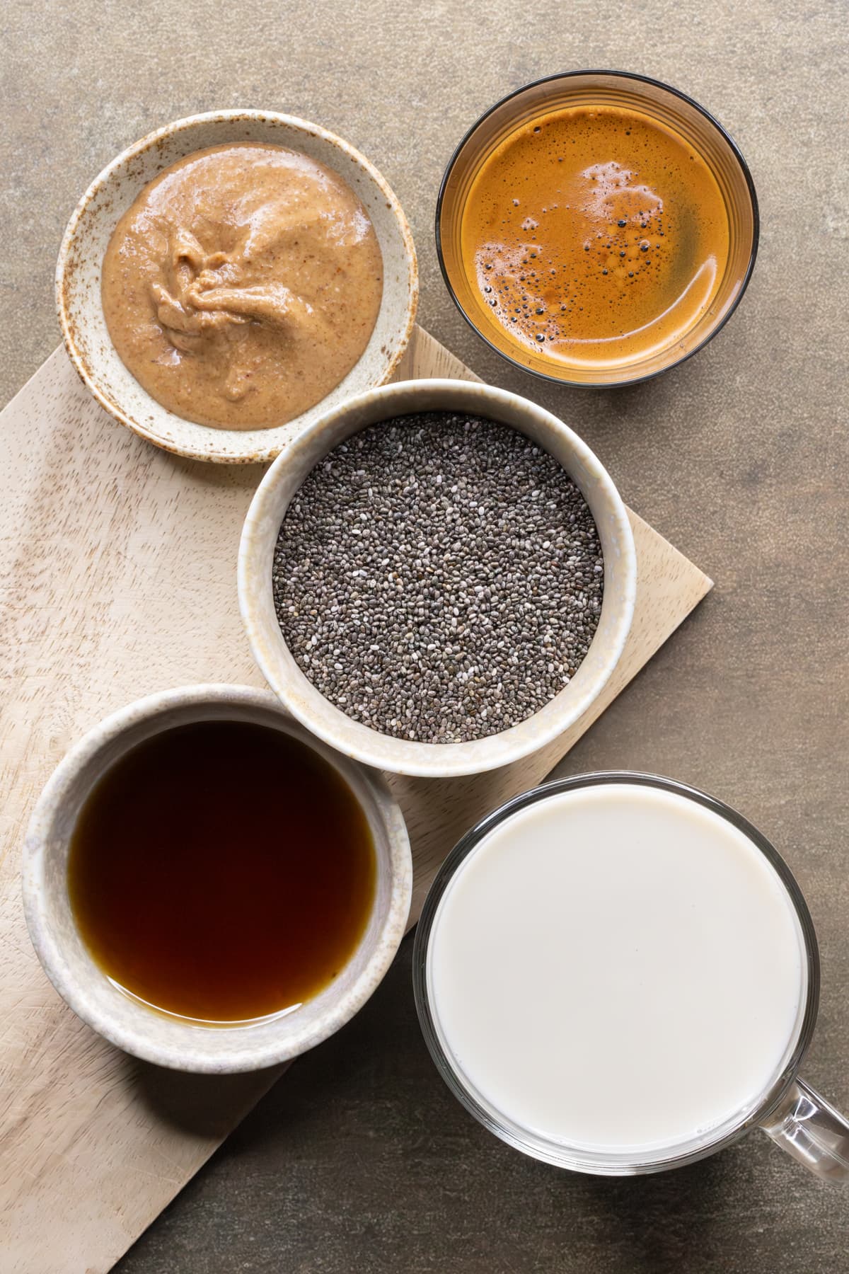 Ingredients for blended coffee chia pudding