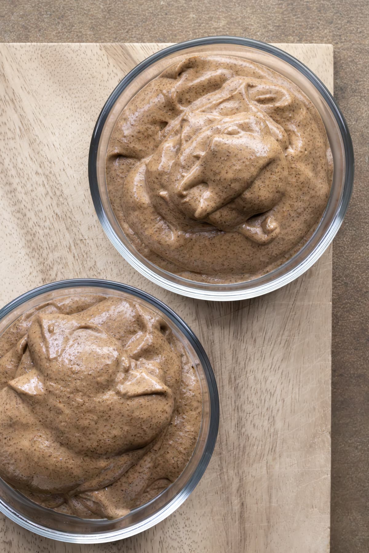 Two bowls of smooth and creamy coffee chia pudding