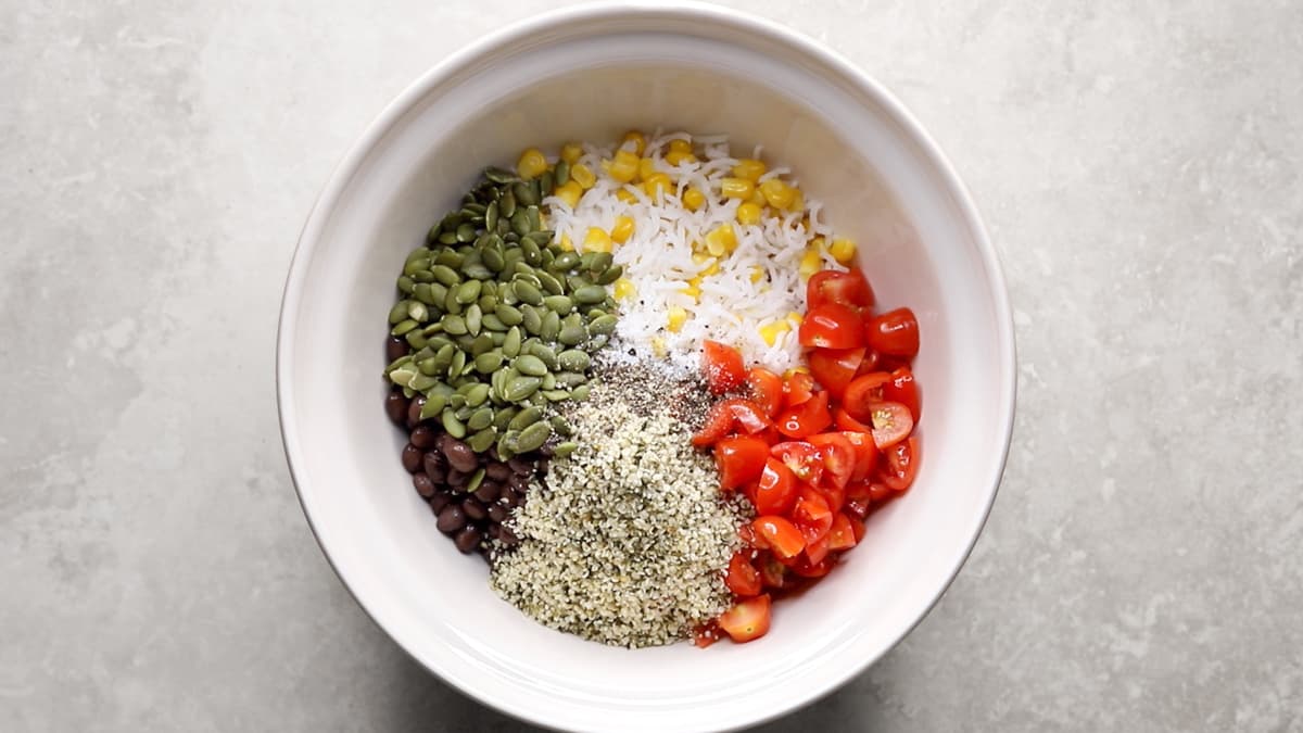 Mix all of the salad ingredients in a large bowl