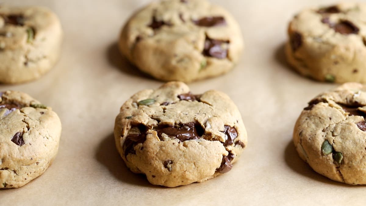 Bake the cookies in the oven until golden and just set