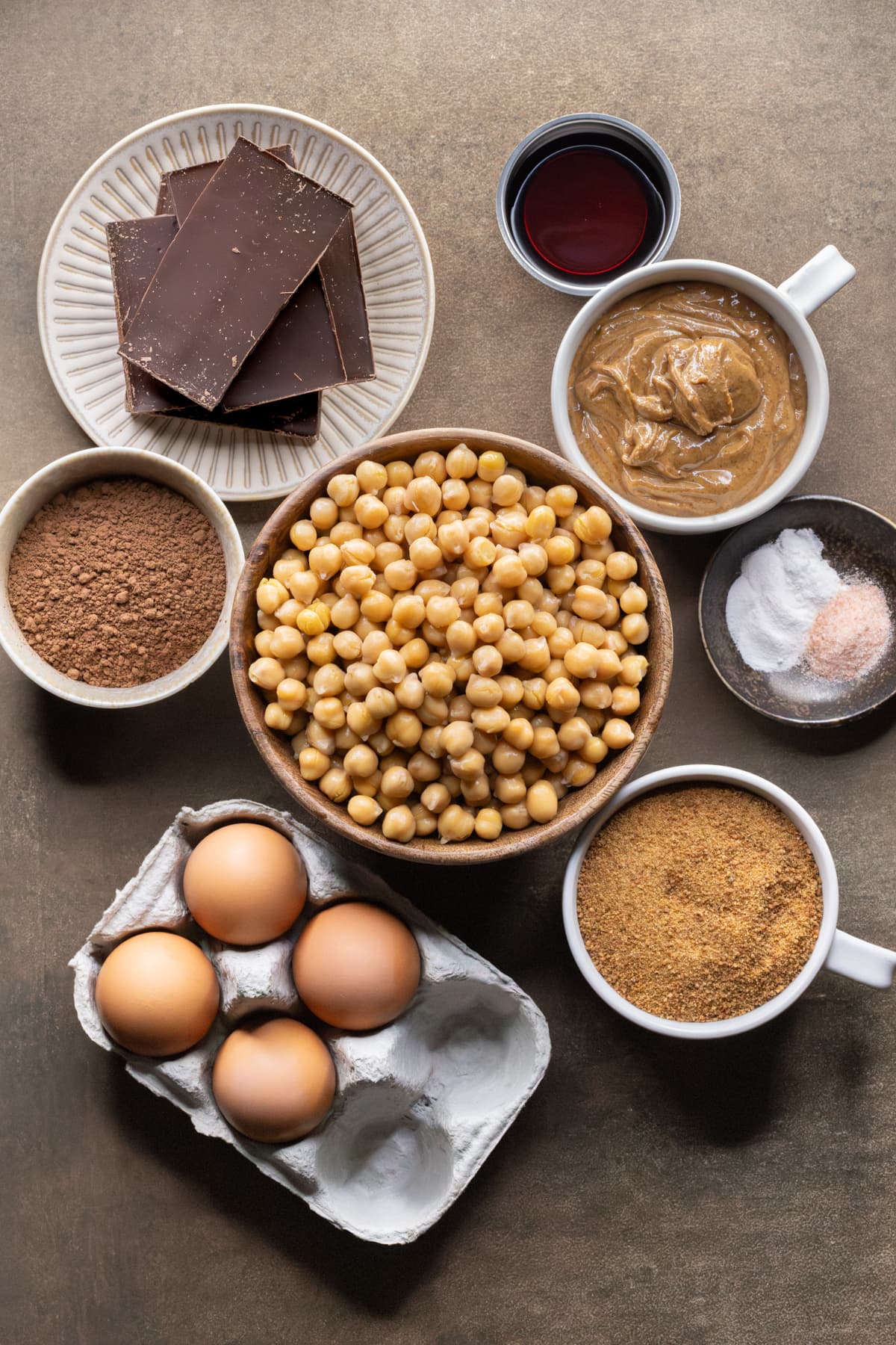 Ingredients for chickpea chocolate cake without flour