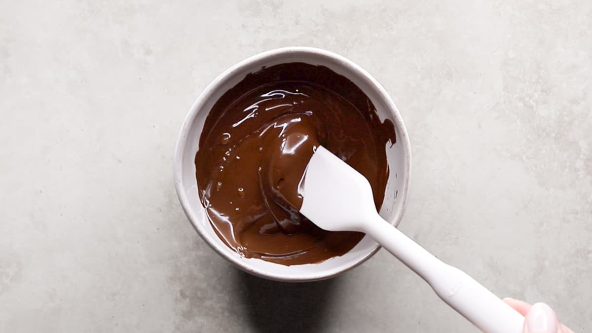 Melt dark chocolate for the cake batter
