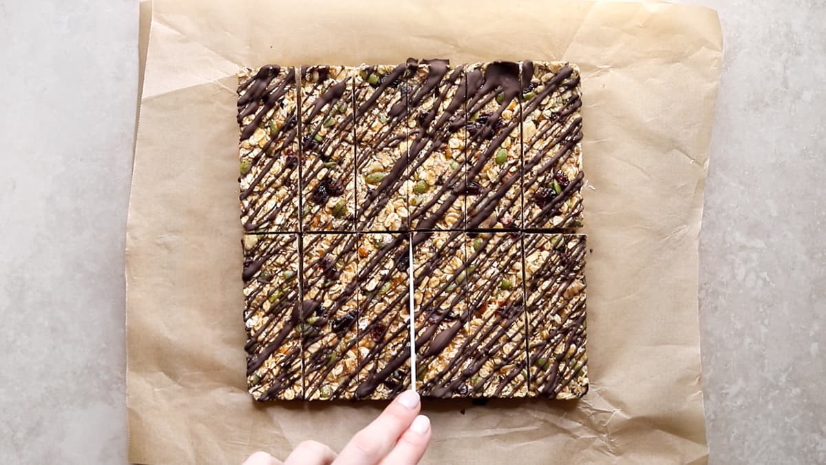 Cut the granola bar slab into portions